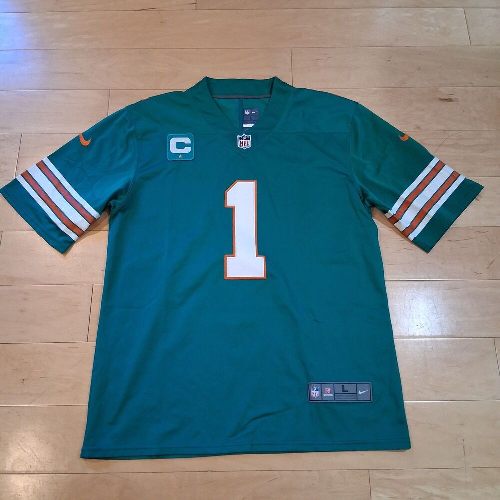 Nike Miami Dolphins Tua Tagovailoa #1 Captain NFL On Field Jersey Men’s L Teal